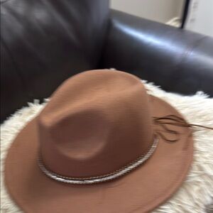 Brown Fedora Hat with Beaded Band